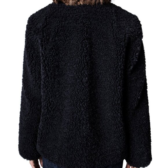 Zadig & Voltaire Woman's Black Mila Soft Curly Jacket Coat M - Picture 6 of 6